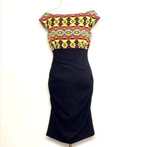 Nicole Miller Original Sample Women’s Black & Geometric Bodycon Dress